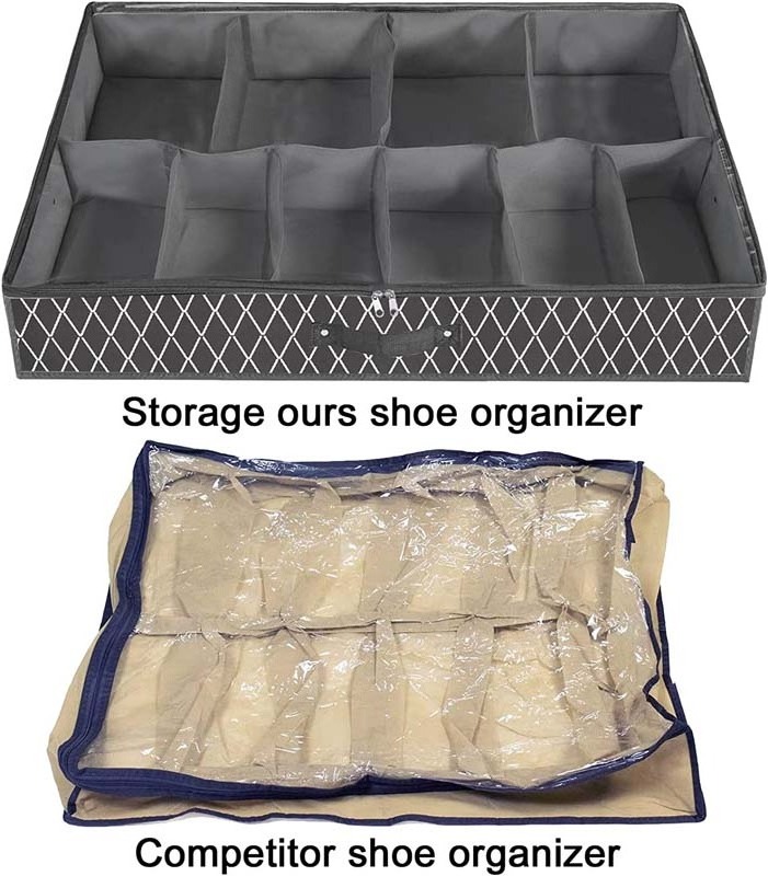 Newest 12 Grids Shoes Box Drawer Foldable Under Bed Shoe Storage Organizer with Clear Window Cove