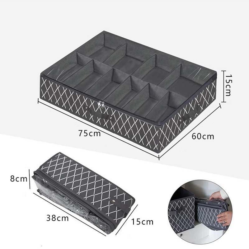 Newest 12 Grids Shoes Box Drawer Foldable Under Bed Shoe Storage Organizer with Clear Window Cove