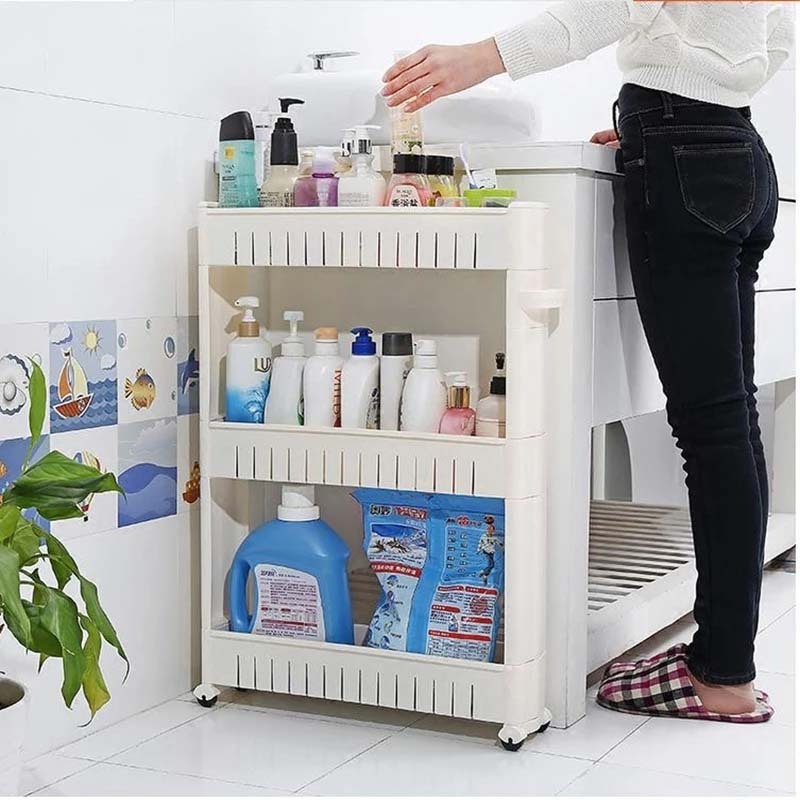 4-Tier Rolling Cart Narrow Space Slim Slide Shelves Kitchen Gap Shelf  Fridge side seam finishing Rack