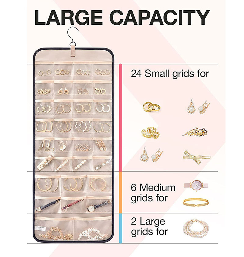 Hot Double Sided Holder Wardrobe Display Large Bag Necklace Ring Earring Jewelry Hanging Storage Organizer