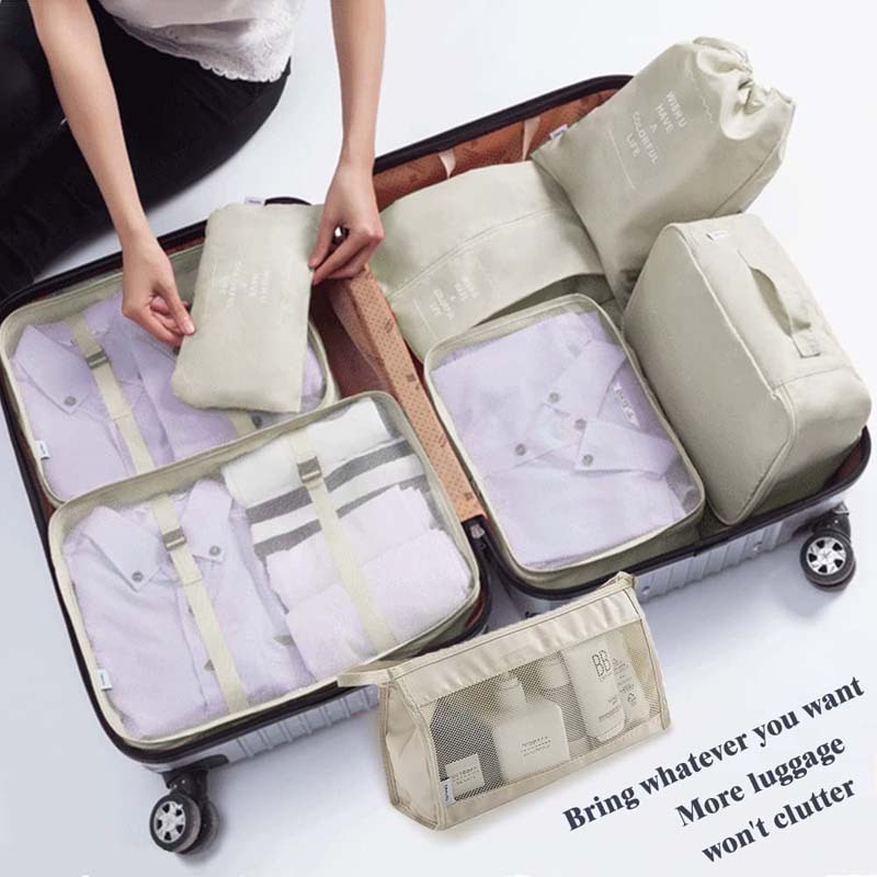 Custom 1/7/8/9pcs Set Travel Laundry Organizer Storage Bag Suitcase Packing Set Clothes Shoe Pouch