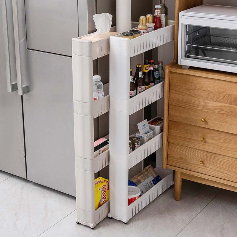 4-Tier Rolling Cart Narrow Space Slim Slide Shelves Kitchen Gap Shelf  Fridge side seam finishing Rack