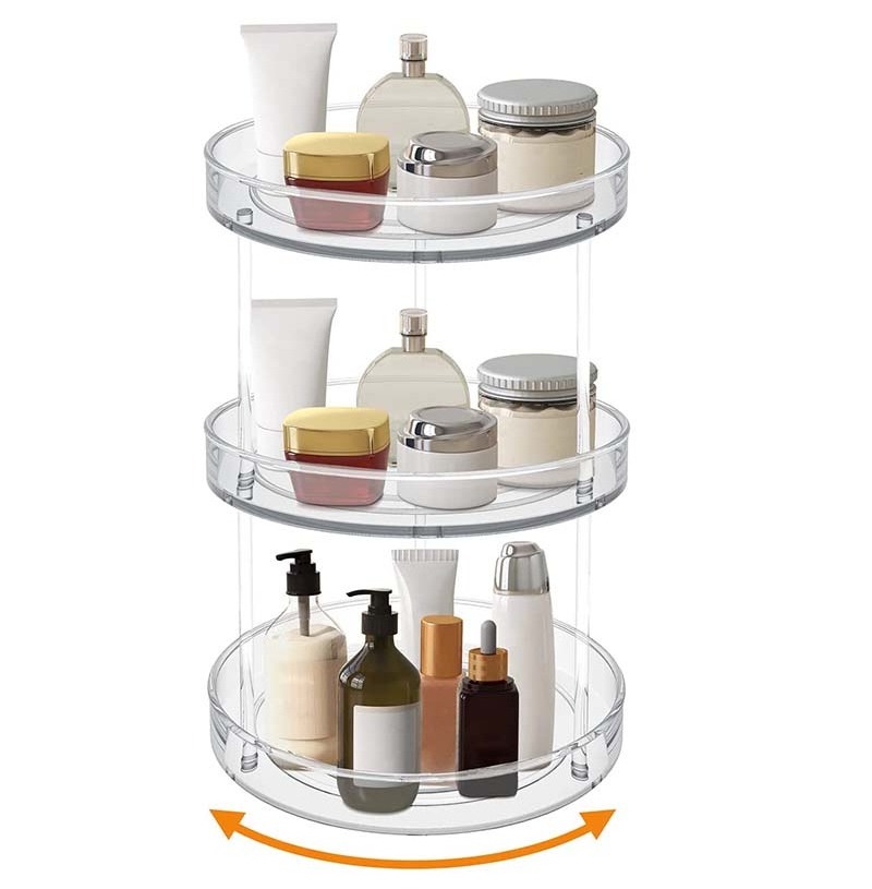 Clear Plastic 3 Tier Lazy Susan Turntable Spice Rack Organizer for for Cupboard Pantry Bathroom Table Cosmetic