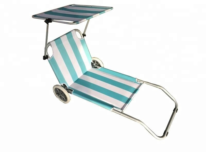 Aluminum frame foldable Beach Sun Lounger chair with Wheel canopy bed beach lounge bed