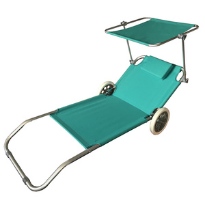 Aluminum frame foldable Beach Sun Lounger chair with Wheel canopy bed beach lounge bed