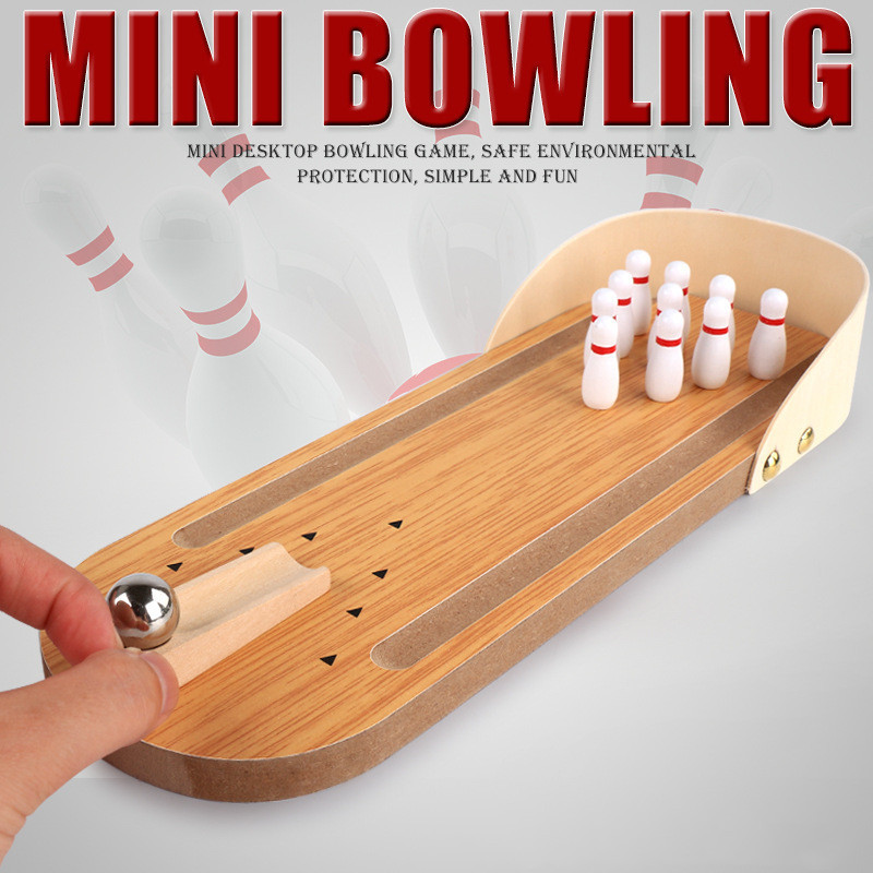 Wholesale classic desktop games mini bowling table bowling toys wooden children's fun fidgety toy sets