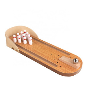 Wholesale classic desktop games mini bowling table bowling toys wooden children's fun fidgety toy sets