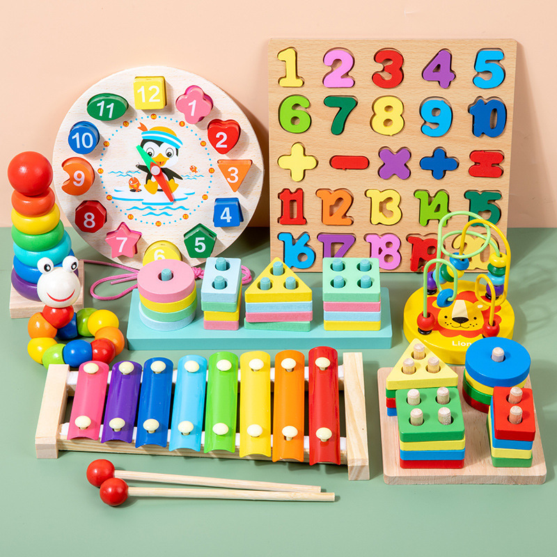 Trending Wooden Baby Intellectual Development Toys Early Learning Educational Montessori Toys for 1 to 3-year-old Boys Girls