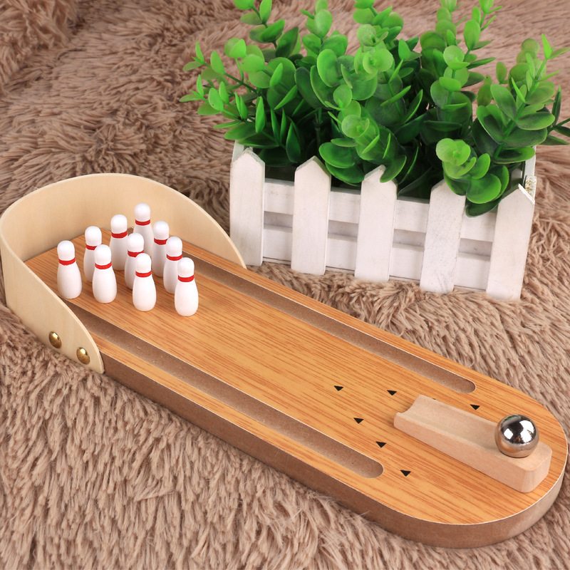 Wholesale classic desktop games mini bowling table bowling toys wooden children's fun fidgety toy sets