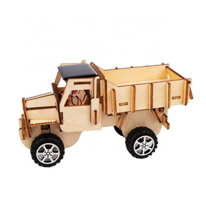 hot sale kids wooden toys DIY 3D wooden cars solar truck games toys for children