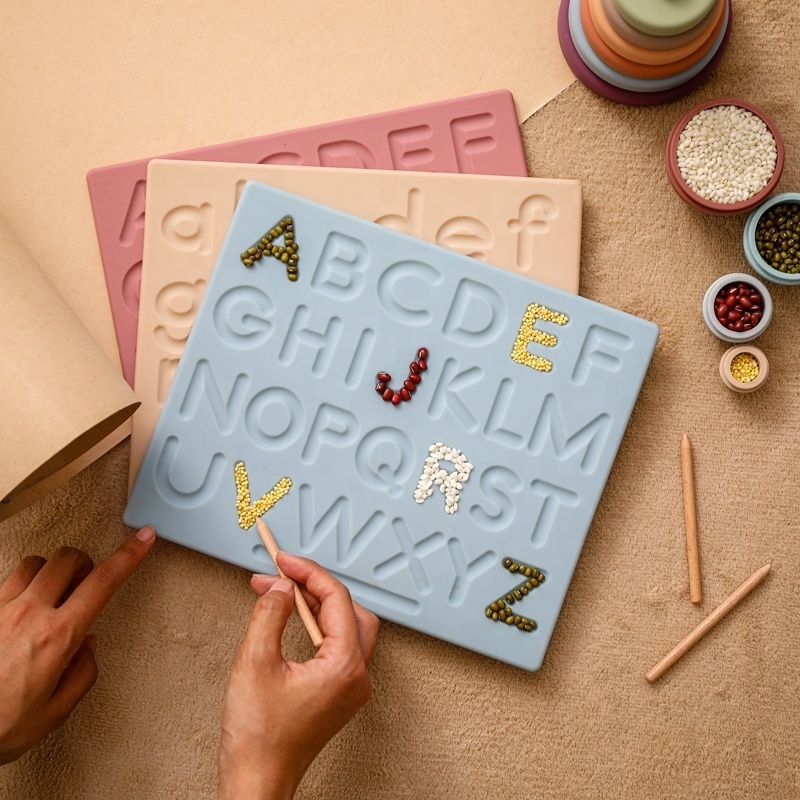 2022 Preschool Montessori Educational Wooden Alphabet Tracing Board Practice Grooved Writing Board for Kids Number Board Toys