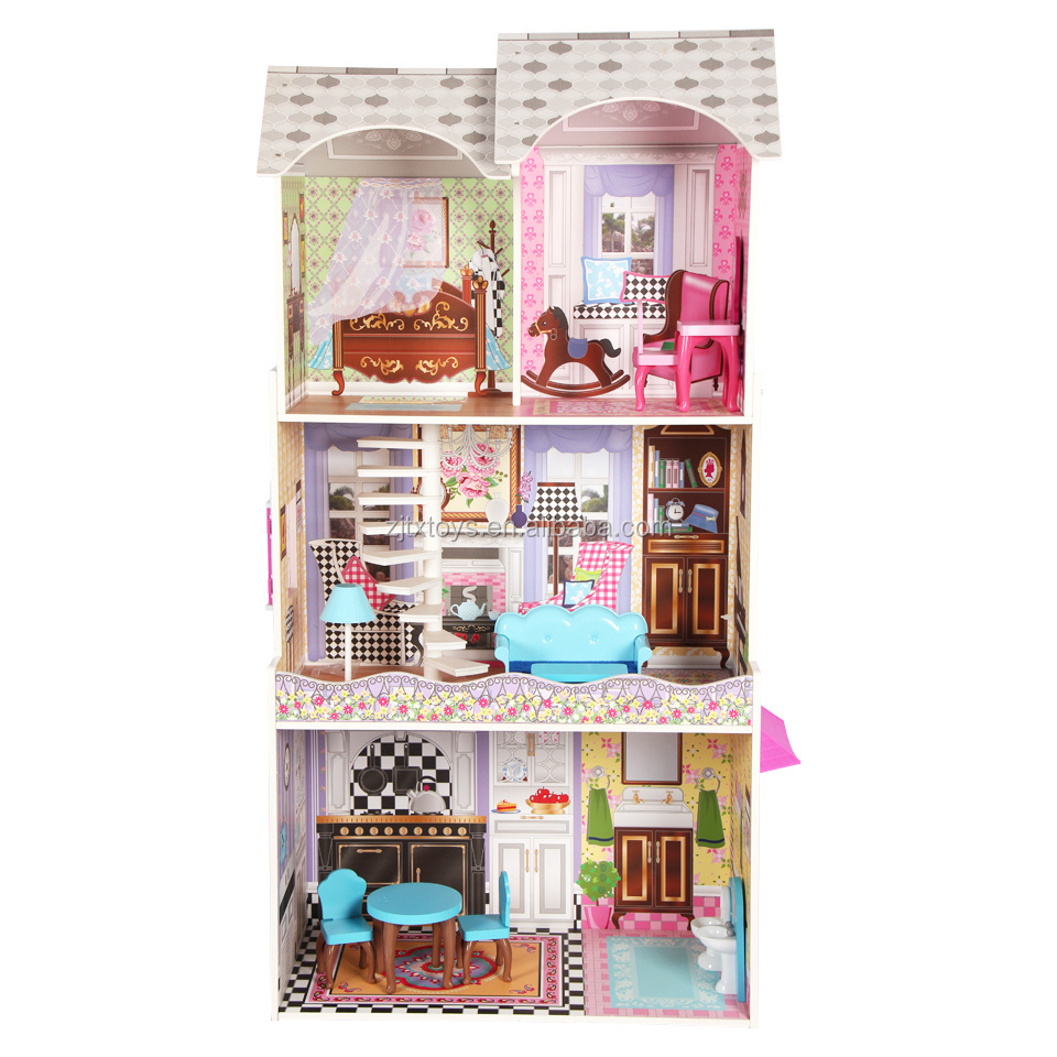 Wholesale New Design Triple Floors playschool miniature wooden dollhouse for gifts