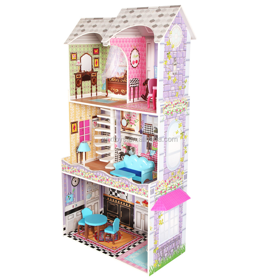 Wholesale New Design Triple Floors playschool miniature wooden dollhouse for gifts