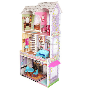 Wholesale New Design Triple Floors playschool miniature wooden dollhouse for gifts