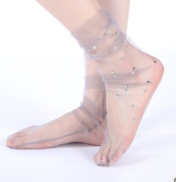 Uron Women  Glitter Lace Socks Stars Ankle Socks Transparent Sheer Dress Socks