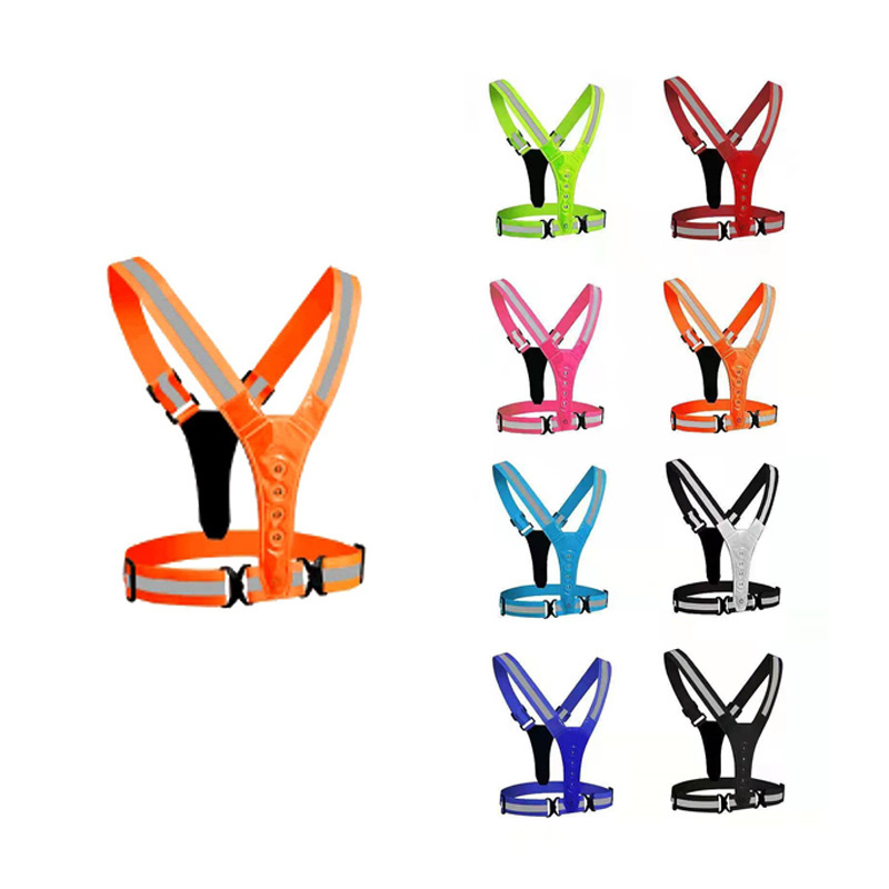 LED Reflective Vest high visibility running adjustable flashing reflective safety elastic vest belt strap for outdoor sports