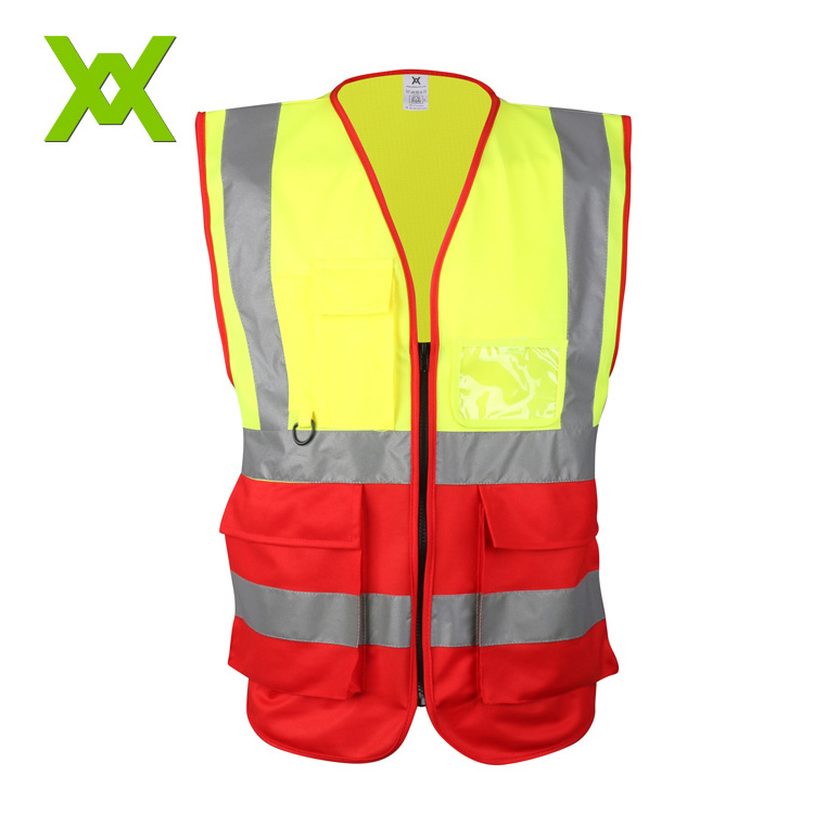 Luminous Yellow and Orange Workplace Reflective Safety Vest with Multiple Pockets reflective work vest