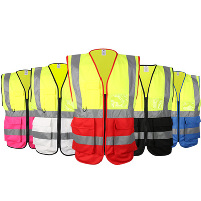 Luminous Yellow and Orange Workplace Reflective Safety Vest with Multiple Pockets reflective work vest