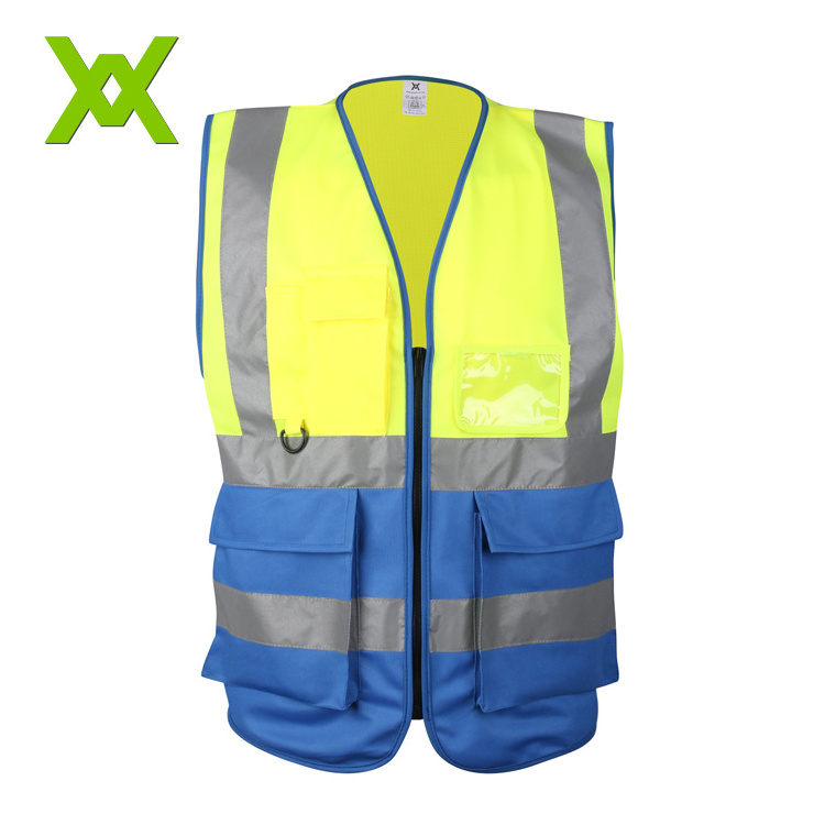 Luminous Yellow and Orange Workplace Reflective Safety Vest with Multiple Pockets reflective work vest