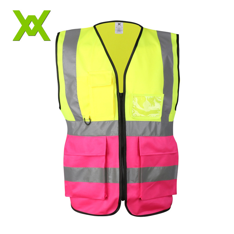 Luminous Yellow and Orange Workplace Reflective Safety Vest with Multiple Pockets reflective work vest