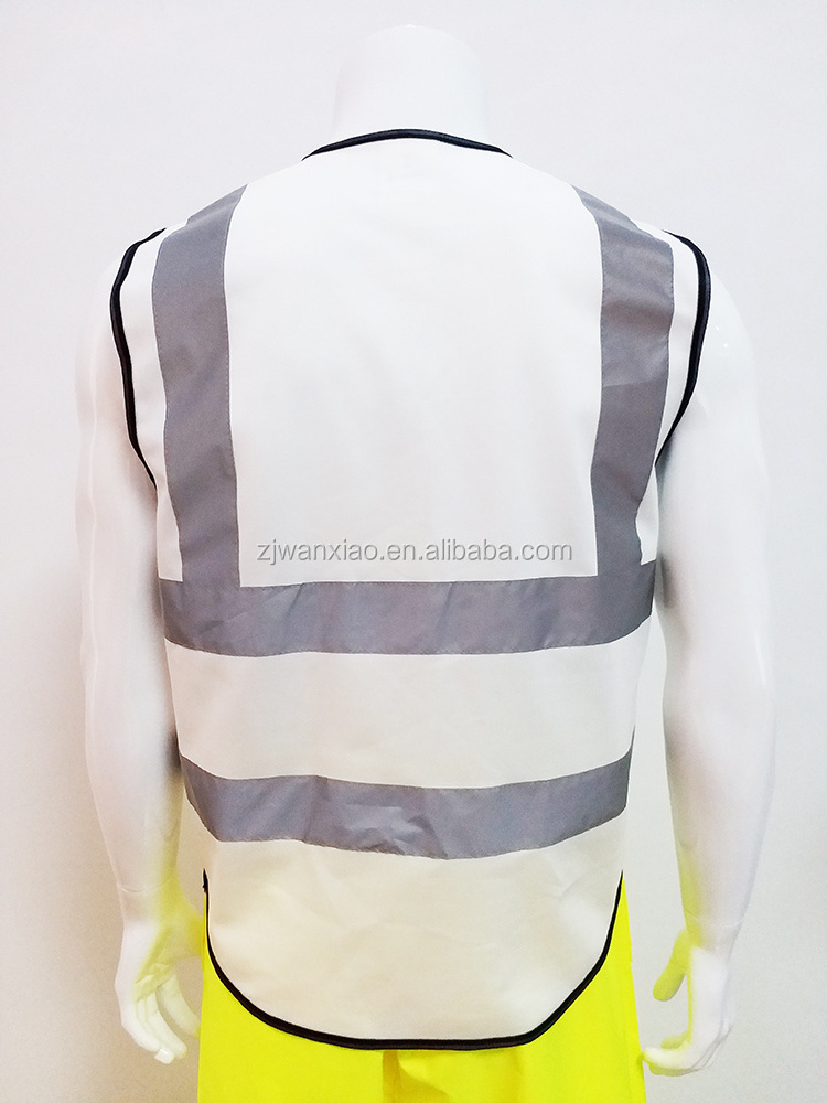 Custom 100% Polyester white Reflective Traffic Safety Vest with pockets