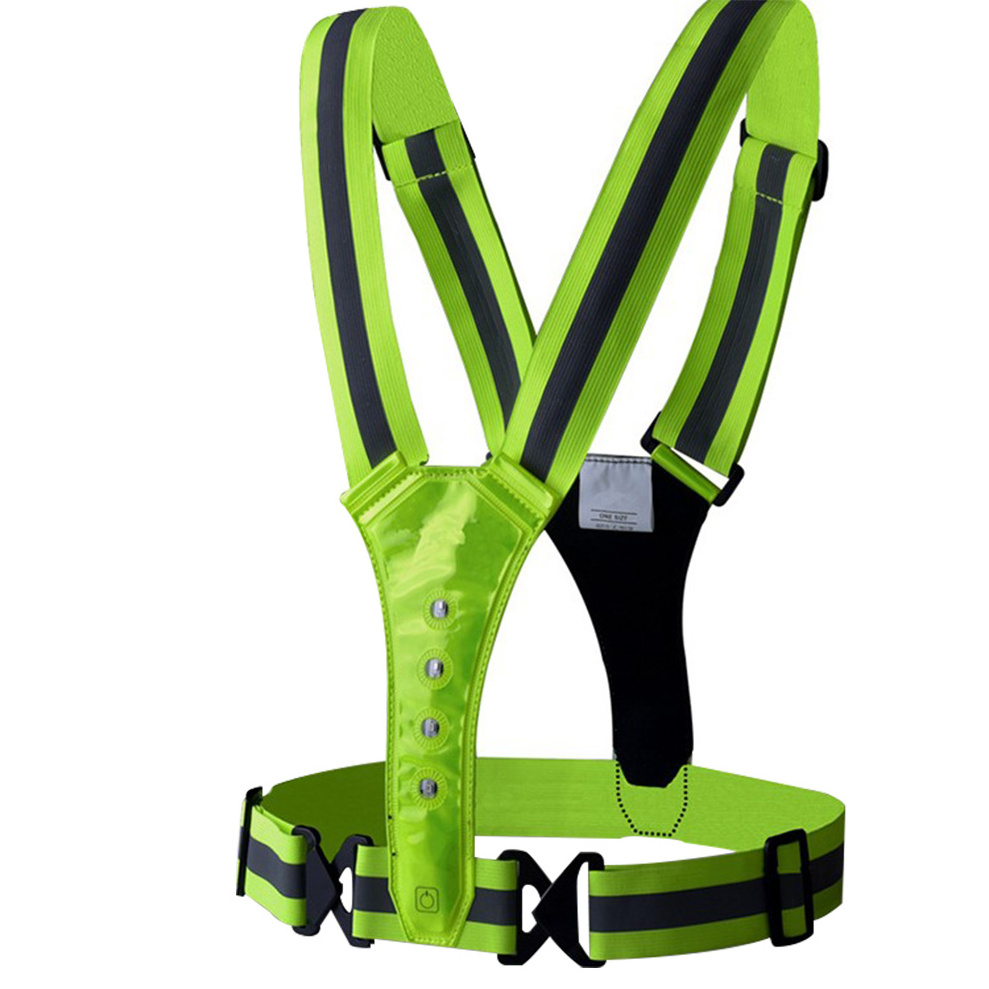 LED Reflective Vest high visibility running adjustable flashing reflective safety elastic vest belt strap for outdoor sports