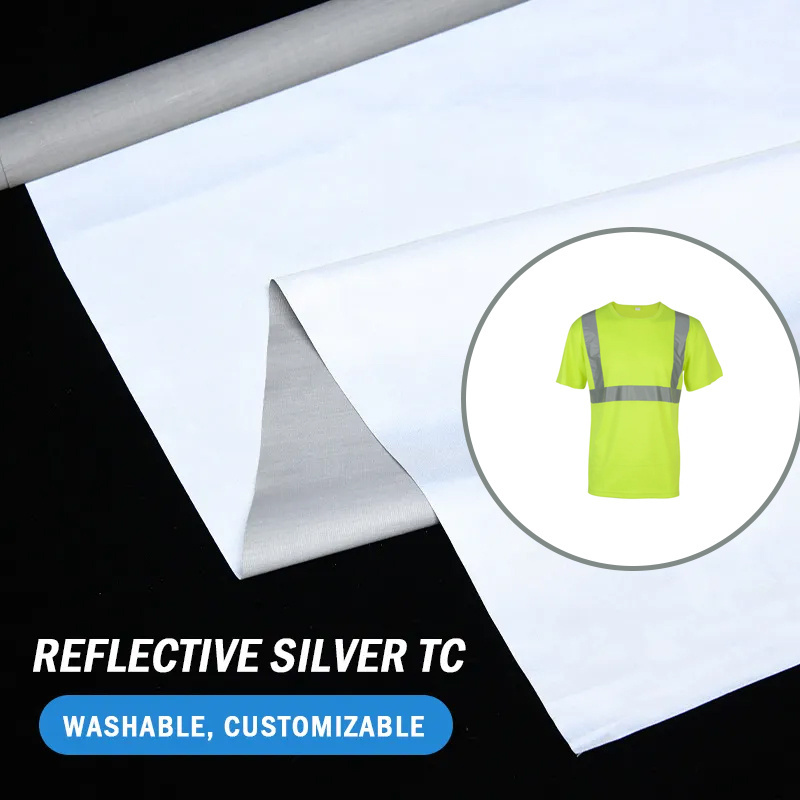 Manufacturing Polyester Cotton TC Reflective Material Fabric Whole Roll For Clothing Reflective Silver Tape