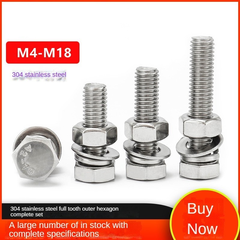 Hot Selling 304 Stainless Steel Outer Hexagon Bolt Screw Nut Set For Construction Manufacturing