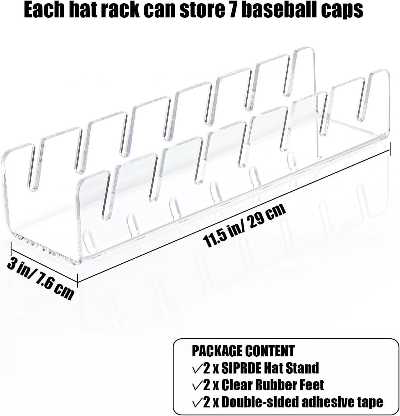 Hat Stand for Baseball Caps No Install Acrylic Hat Organizer for 7 Baseball Caps Hat Racks for Baseball Caps Display