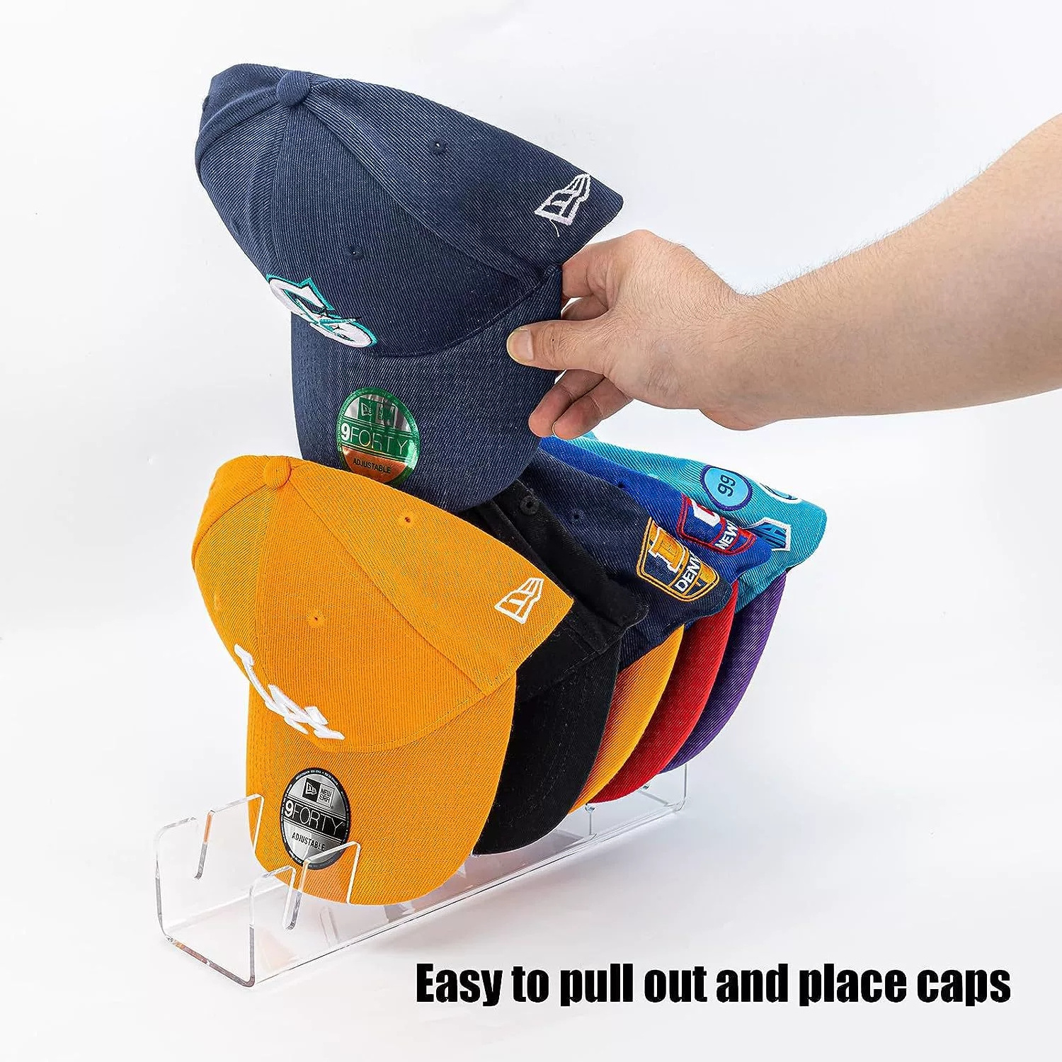 Hat Stand for Baseball Caps No Install Acrylic Hat Organizer for 7 Baseball Caps Hat Racks for Baseball Caps Display