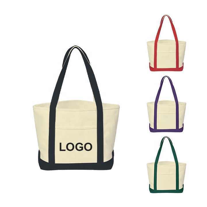 Customized logo Recycled printed wholesale eco-friendly cotton canvas shopping Leather Handles tote bag Zipper inside pockets