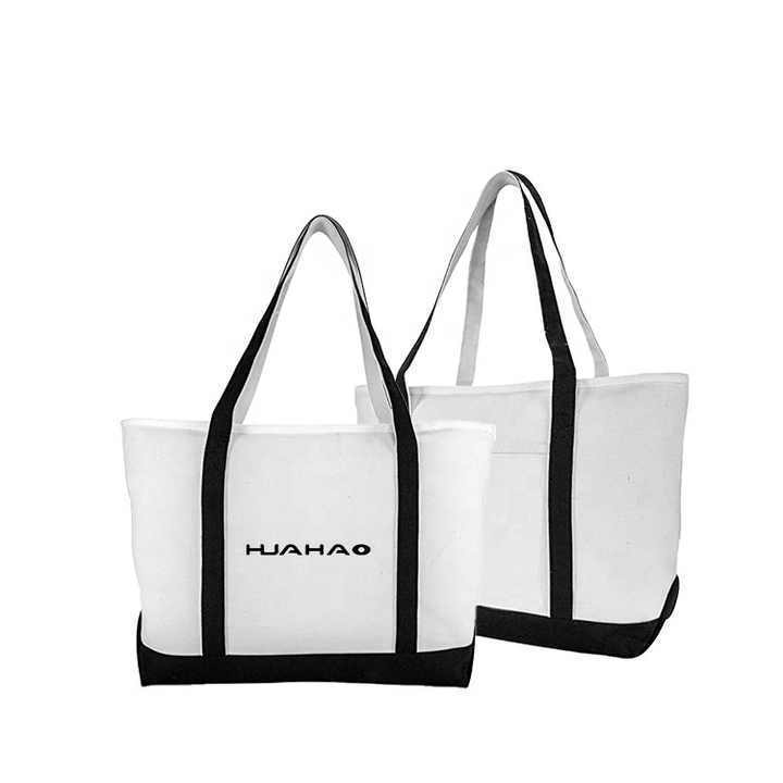 Customized logo Recycled printed wholesale eco-friendly cotton canvas shopping Leather Handles tote bag Zipper inside pockets