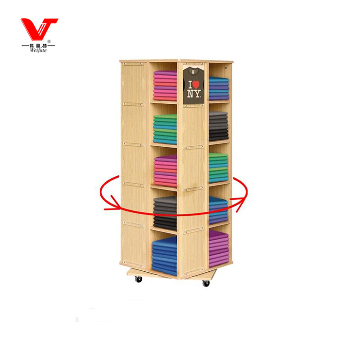 Custom MDF free standing rotatable t shirt display rack