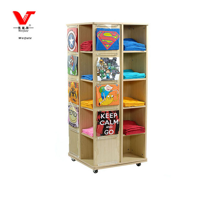 Custom MDF free standing rotatable t shirt display rack