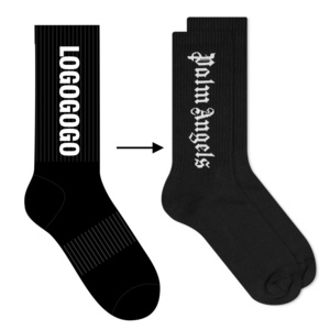 Wholesale breathable soft fashion sports bamboo custom letter logo black socks