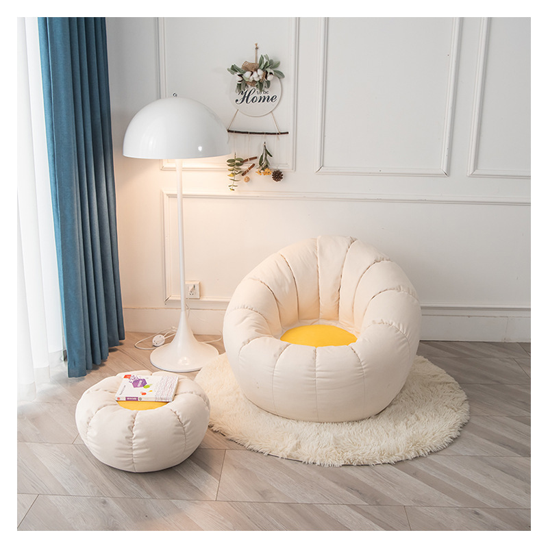 Wholesale Living Room Customized Cover Fabric Round Pumpkin Bean Bean Sofa  with Ottoman Unfilled