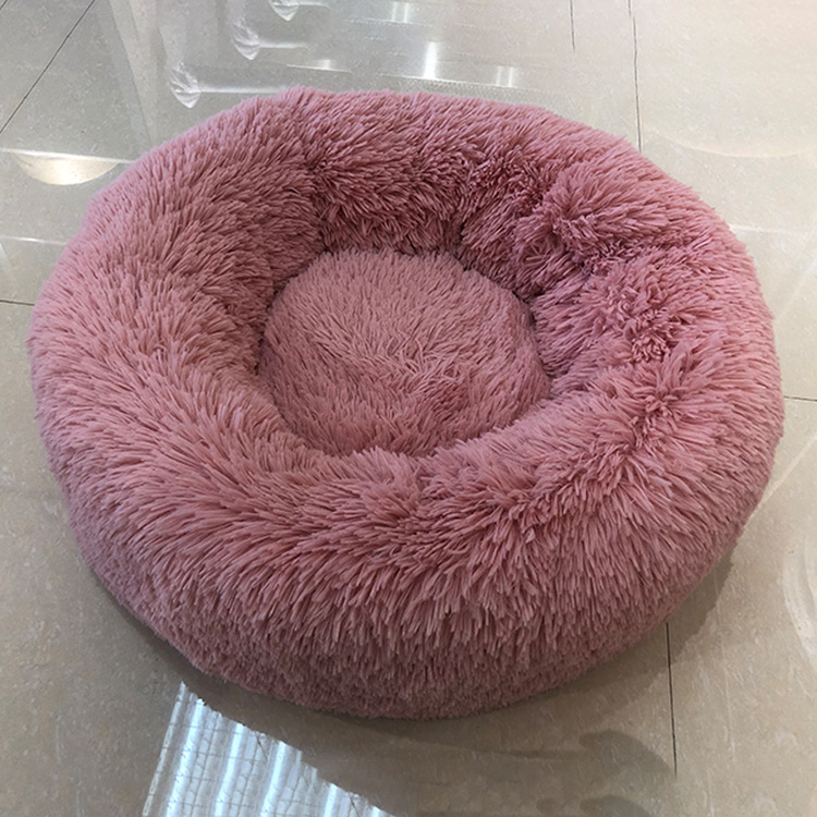 Wholesale Plush Calming Pet Bed Anti Slip Dot Bottom Pink Plush Cat Bed