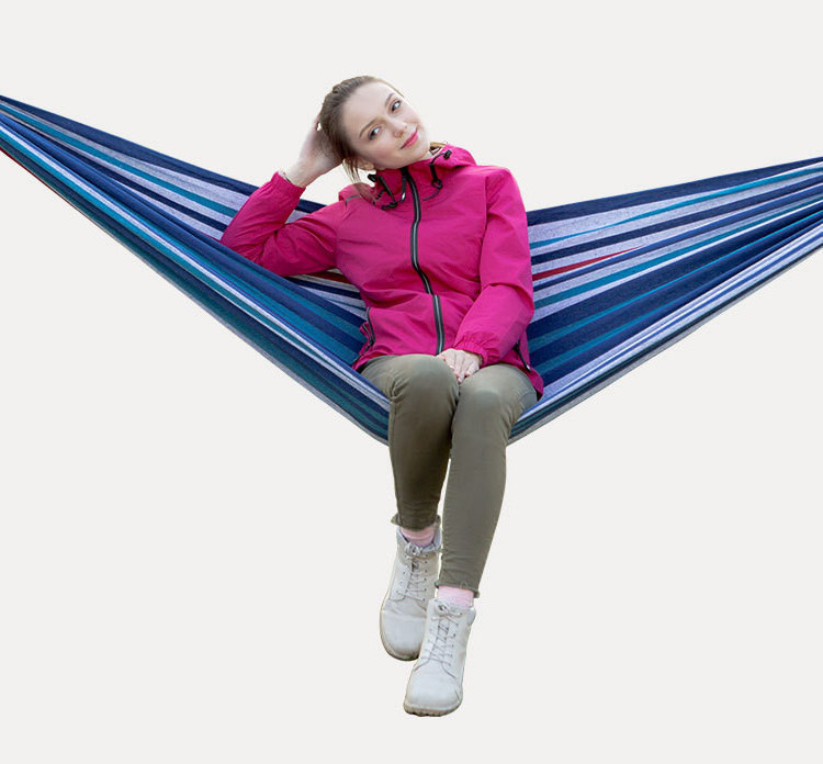 Outdoor Canvas Hanging Hammock Colorful Safe Wooden Stick Camping Hammock