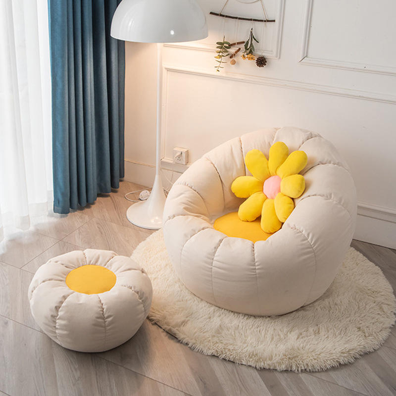 Wholesale Living Room Customized Cover Fabric Round Pumpkin Bean Bean Sofa  with Ottoman Unfilled