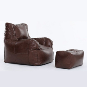 European style living room furniture set waterproof unfilled bean bag sofas leather brown