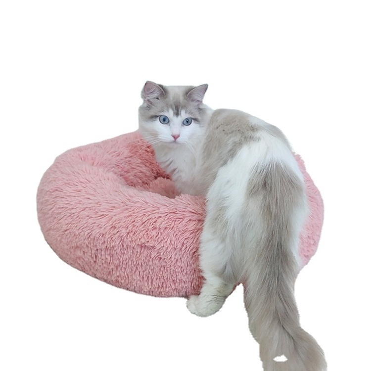 Wholesale Plush Calming Pet Bed Anti Slip Dot Bottom Pink Plush Cat Bed