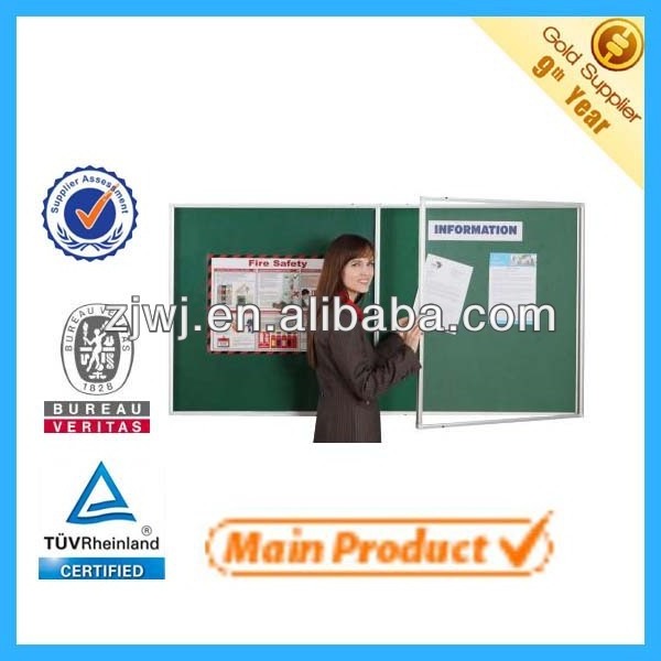 Locking notice board wall mount cabinet with magnetic white steel board