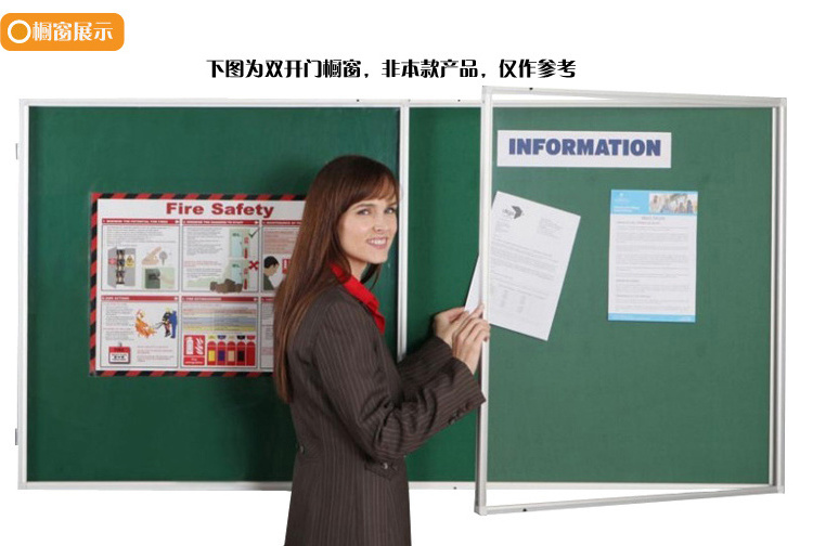 Locking notice board wall mount cabinet with magnetic white steel board