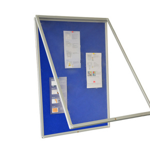 Locking notice board wall mount cabinet with magnetic white steel board