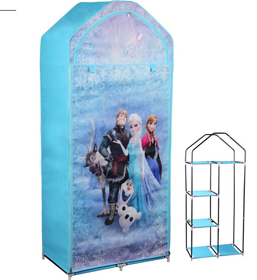 WUHUAN Diy Portable Folding Cartoon Clothes Closet Non woven Fabric Storage Wardrobe for Kids