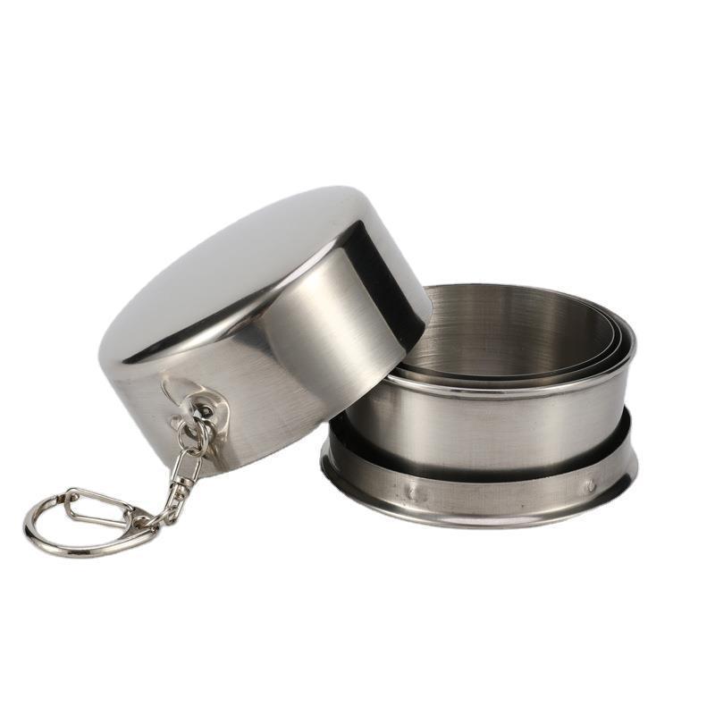 75ml foldable cups portable retractable stainless steel collapsible cup set metal camping cup sets with key ring