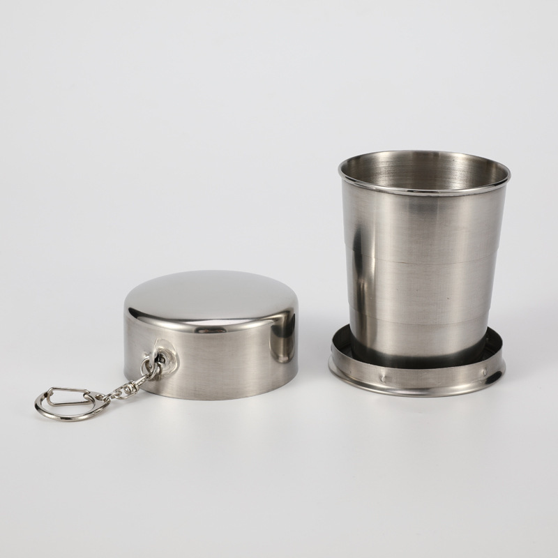 75ml foldable cups portable retractable stainless steel collapsible cup set metal camping cup sets with key ring