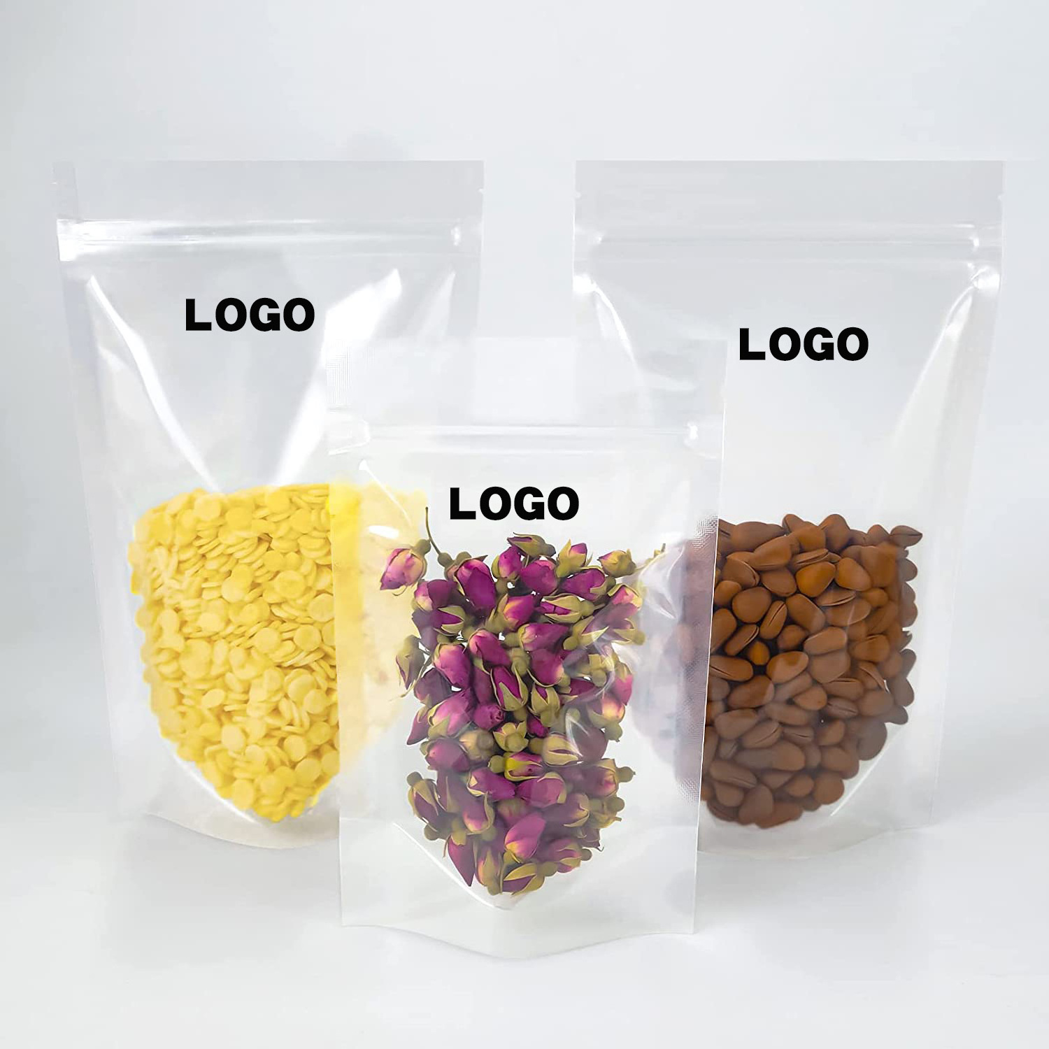 Wholesale floral tea frosted self sealing bag thickened small snacks transparent moisture proof packaging plastik standing pouch