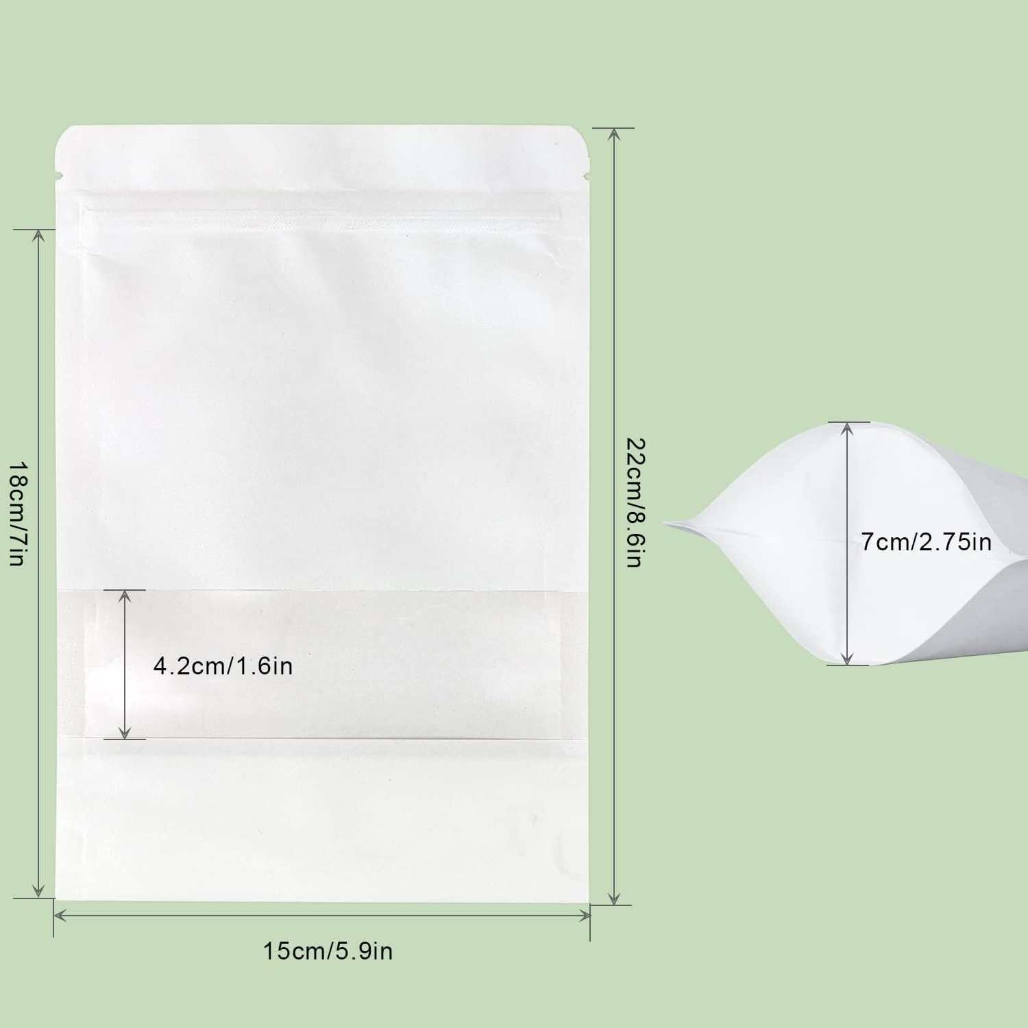 Custom Packaging Printing Resealable Matte Zip Lock Plastic Stand Up Bag With Window White Mylar Bags