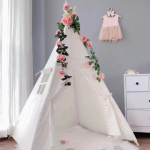 Teeppe Tent for Kids Canvas Washable Portable Play Tent  for Child With Tassels Lace BoHo Play House Tipi for Kids Room Decor